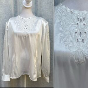 Nicola white padded shoulder long sleeve blouse
